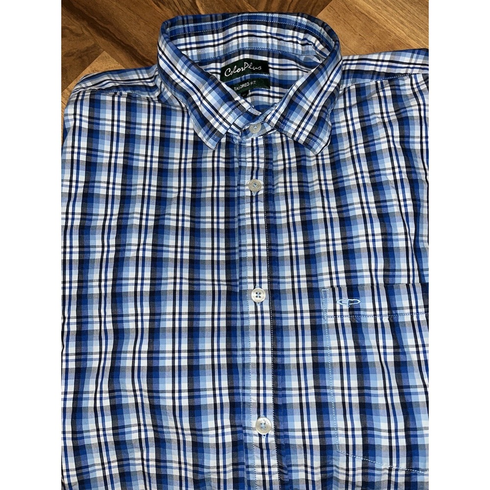 Color Plus Men's Sz XL Dress Shirt Tailored Fit Blue Plaid